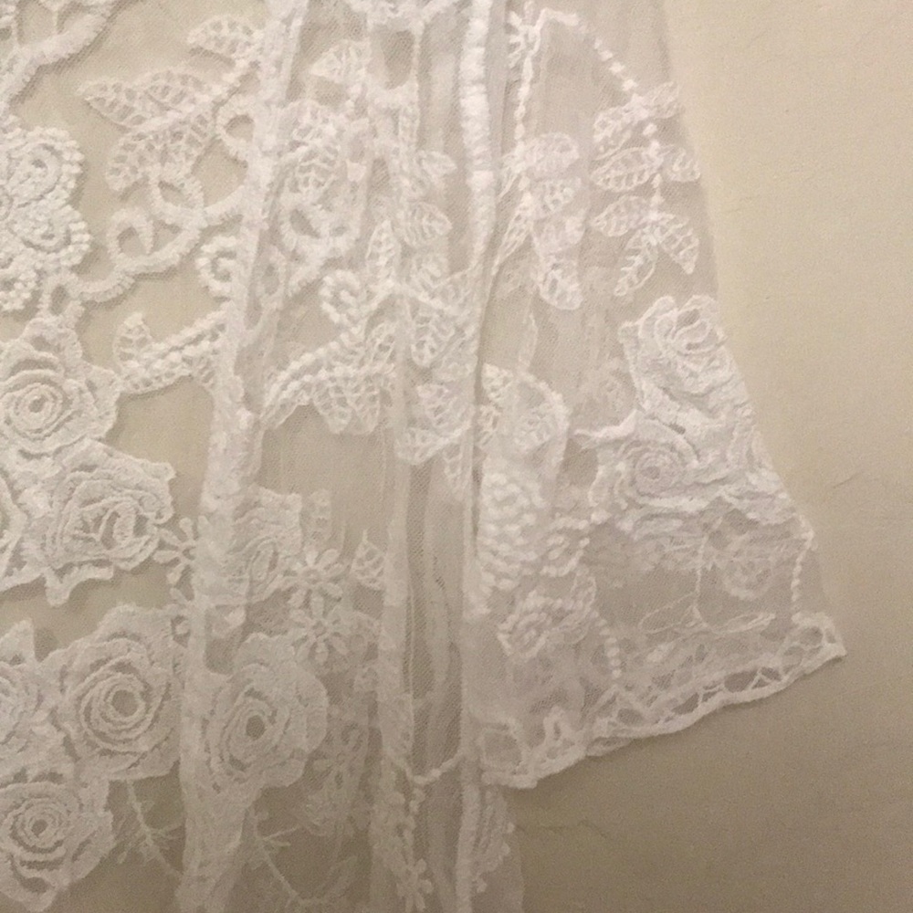 White embroidered lace detail open cardigan - Picture 7 of 8